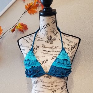 Xhilaration Teal Textured Bikini Top